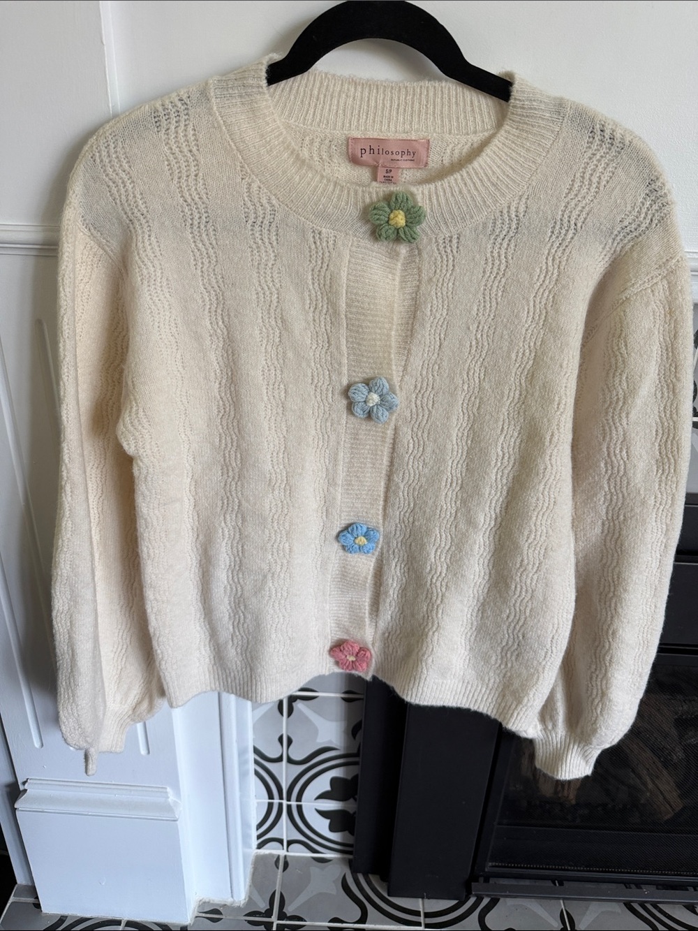 Philosophy Cream Cardigan with Pastel Floral Buttons Lite Summer Cardigan